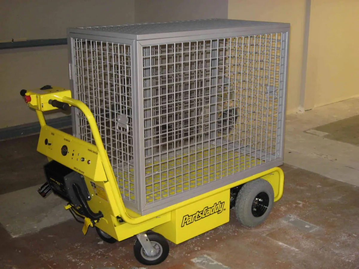 PartsCaddy electric platform cart with a custom bed