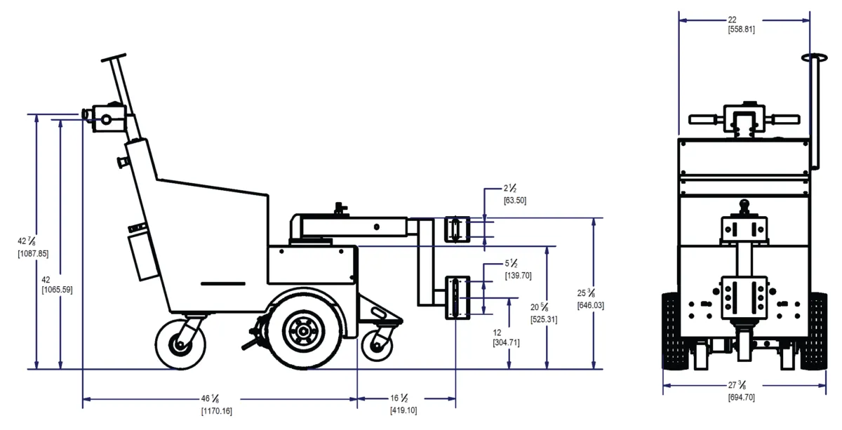 WasteCaddy HD dumpster mover, dimension drawing