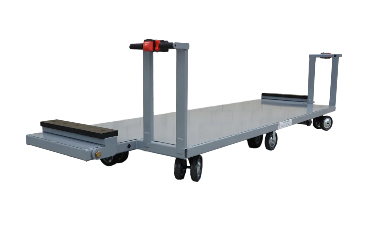 Side view of a custom motorized long deck cart