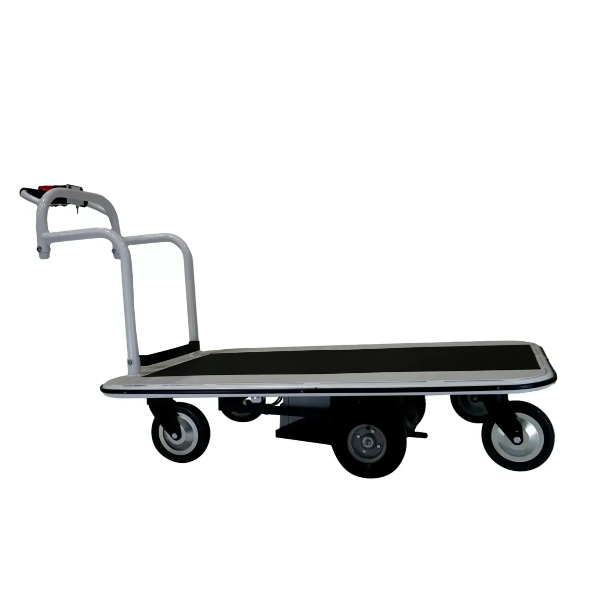 Pony Express 1032 motorized platform cart with a black deck and white handle
